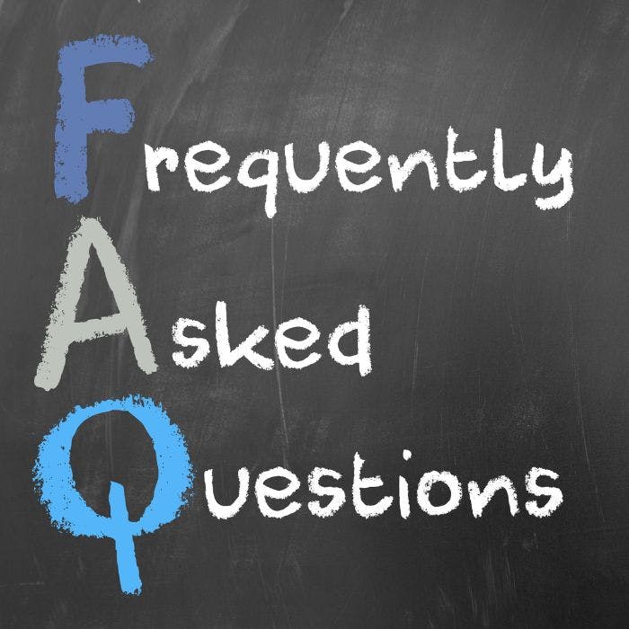 "Frequently Asked Questions" on a chalkboard background.