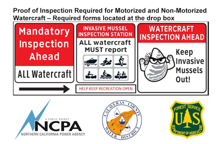 Mandatory watercraft inspections to prevent invasive mussels; supported by NCPA, Calaveras County, and the US Forest Service.