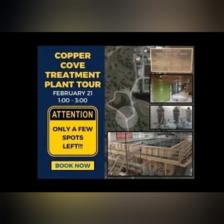 An advertisement for a treatment plant tour at Copper Cove with limited spots available.