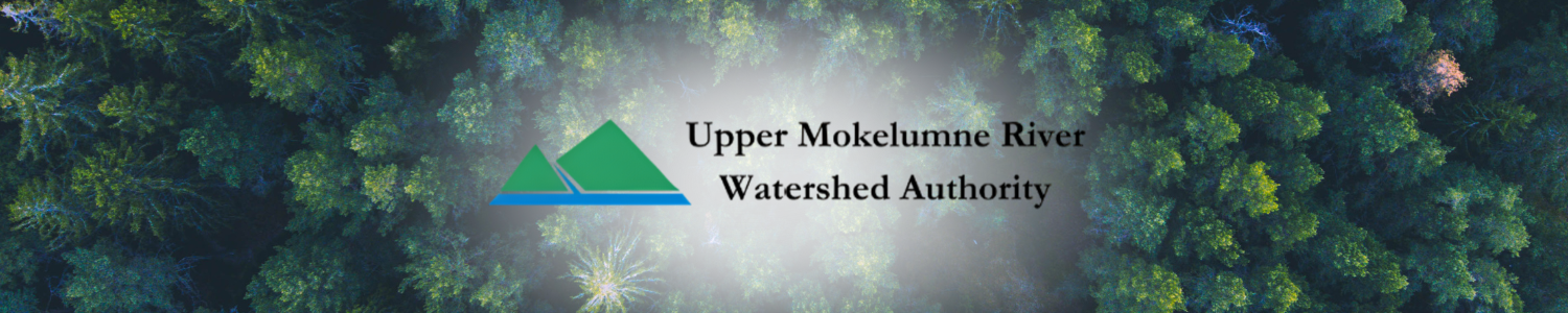 The image features a logo for the Upper Mokelumne River Watershed Authority, set against a green forest background.
