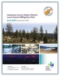 A cover of the Calaveras County Water District Local Hazard Mitigation Plan with images of landscapes and water bodies.