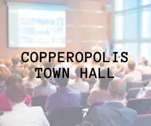 Audience attending a presentation at a town hall event.