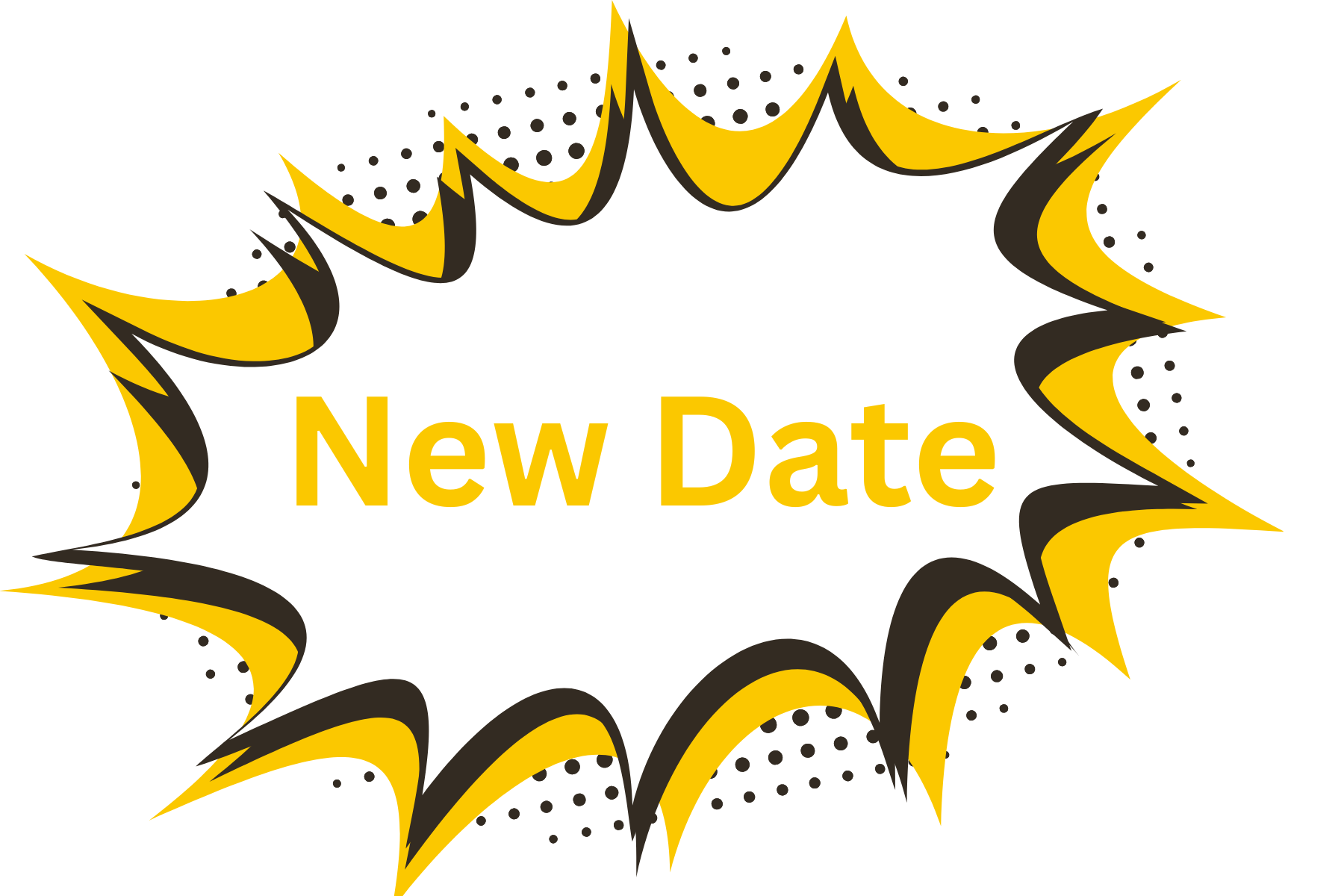 A starburst design with the text "New Date" in the center.
