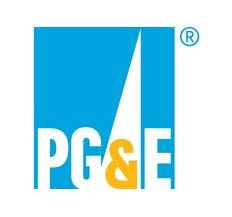 A logo with the letters "PG&E" in white on a blue background, featuring & in yellow.