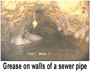 Grease on walls of sewer pipe