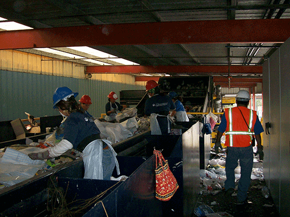 Crew sorting recyclables