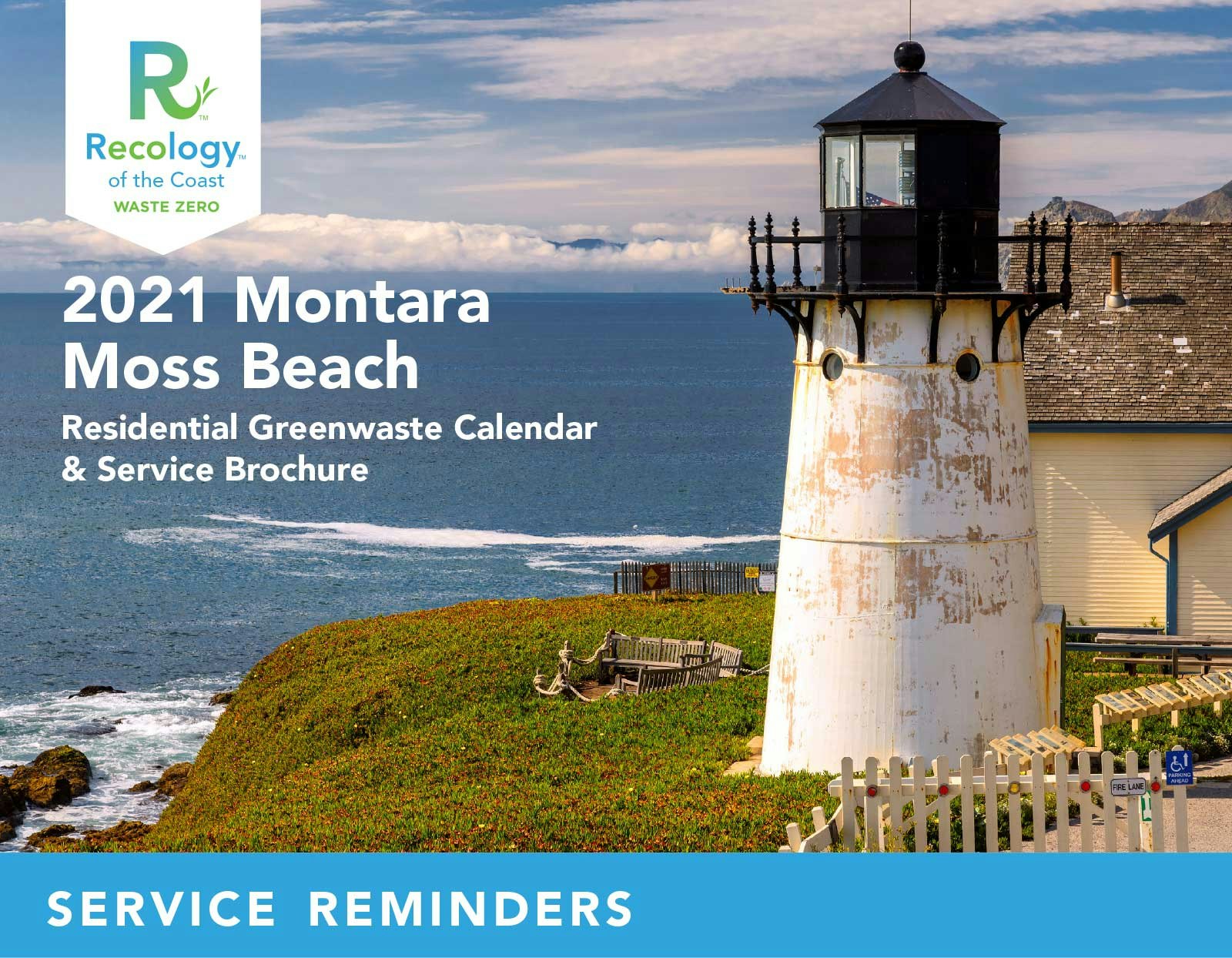 "2021 Montara Moss Beach Greenwaste Calendar & Service Brochure" includes a lighthouse image.