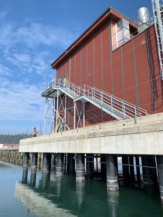 May contain: water, waterfront, pier, person, architecture, building, and factory
