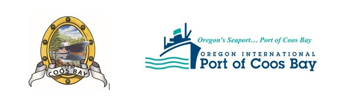 The image shows two logos: one for the City of Coos Bay and another for the Oregon International Port of Coos Bay.
