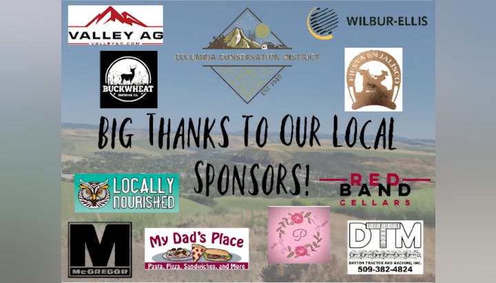 Local sponsor logos and “BIG THANKS TO OUR LOCAL SPONSORS!” text over a landscape background.