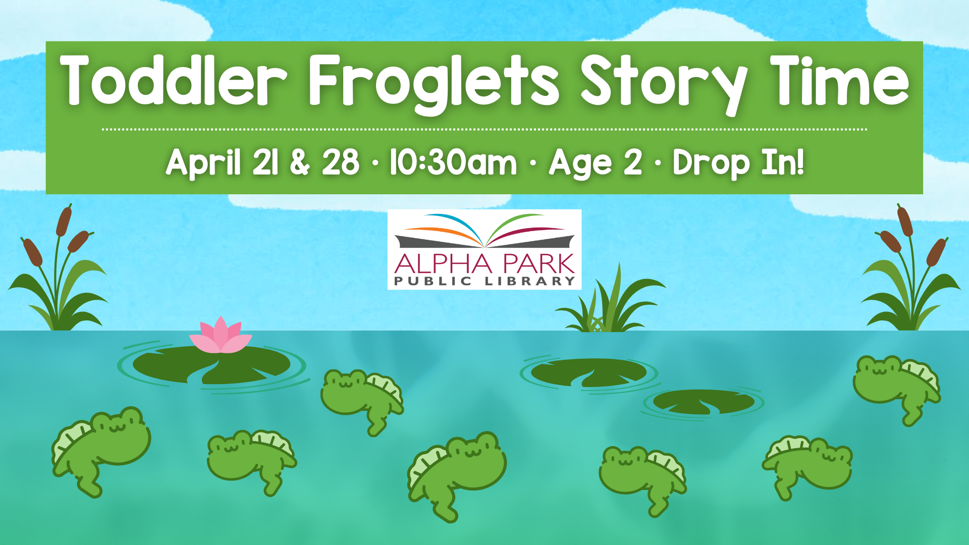 A story time event for toddlers at Alpha Park Public Library on April 21 & 28 at 10:30 AM. Ages 2, drop-in.