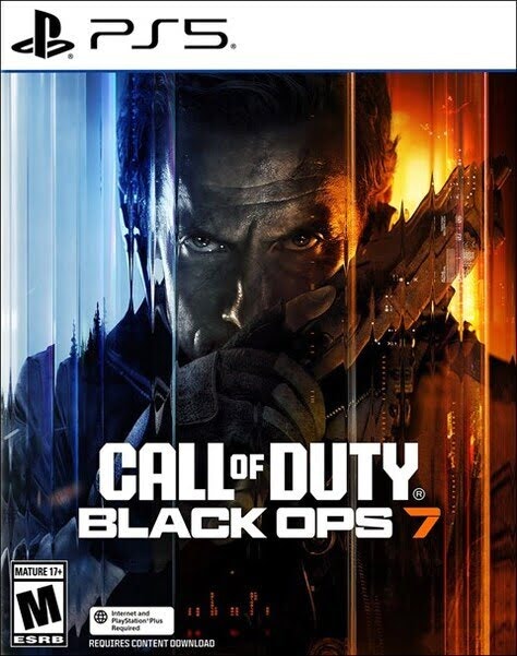 The image features the cover of "Call of Duty: Black Ops 7" for PS5, showcasing a character in a battle-ready pose.