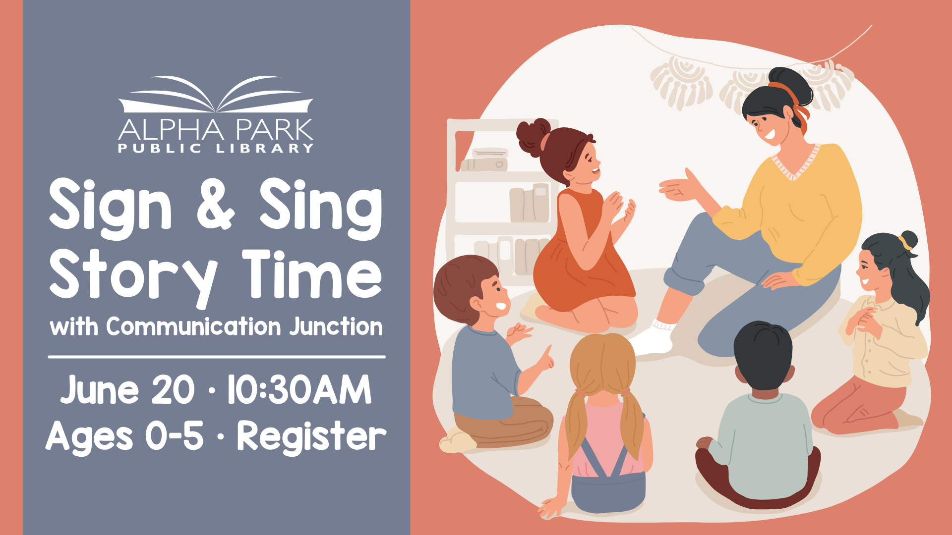 Join the Alpha Park Public Library for a Sign & Sing Story Time on June 20 at 10:30 AM, for kids ages 0-5. Register now!