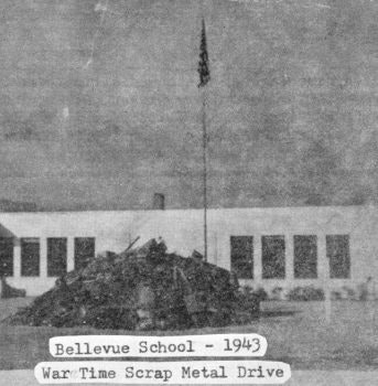 Bellevue School, 1943. Pile of scrap metal from a wartime scrap metal drive.