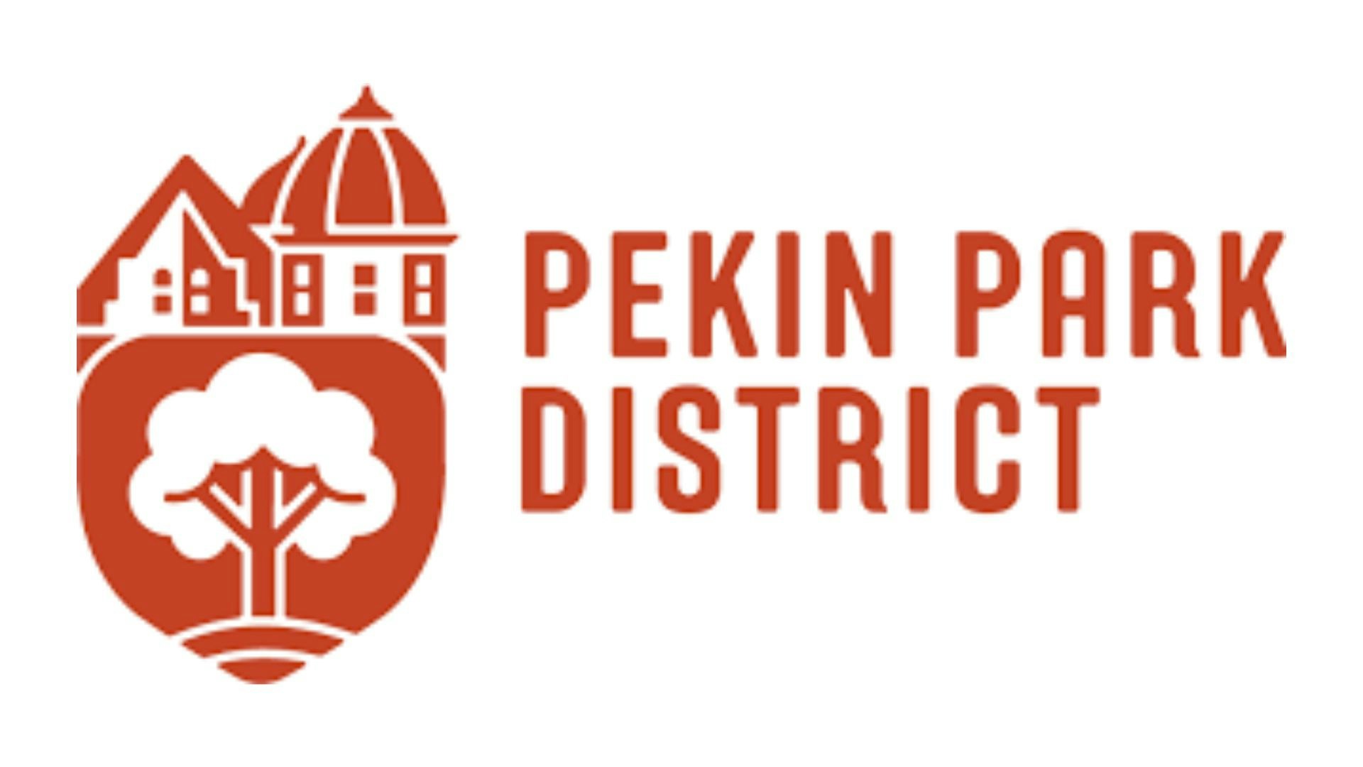 Logo of Pekin Park District with buildings and tree graphic.