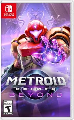 The image is a video game cover for "Metroid Prime 4: Beyond" for the Nintendo Switch, featuring the character Samus Aran.