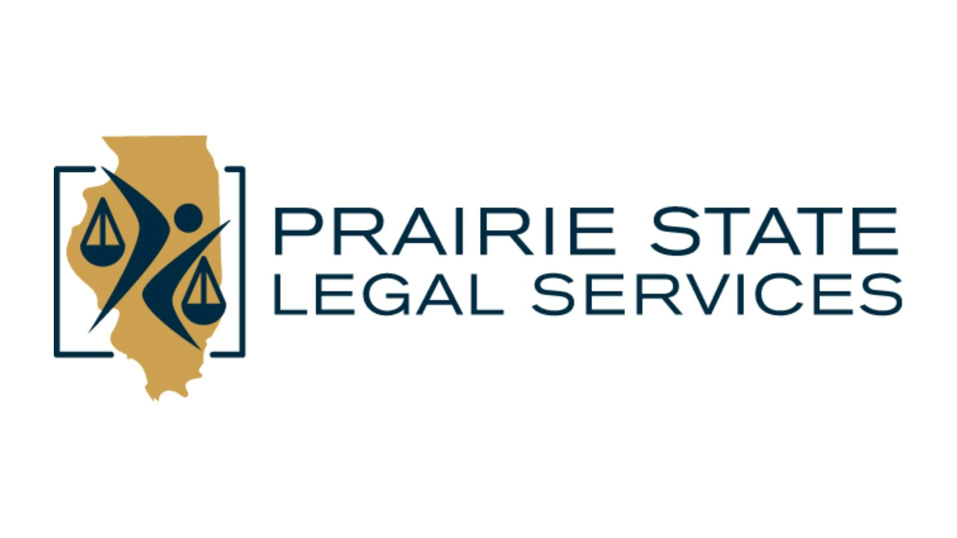 Prairie State Legal Services logo with a stylized scales of justice and Illinois outline.