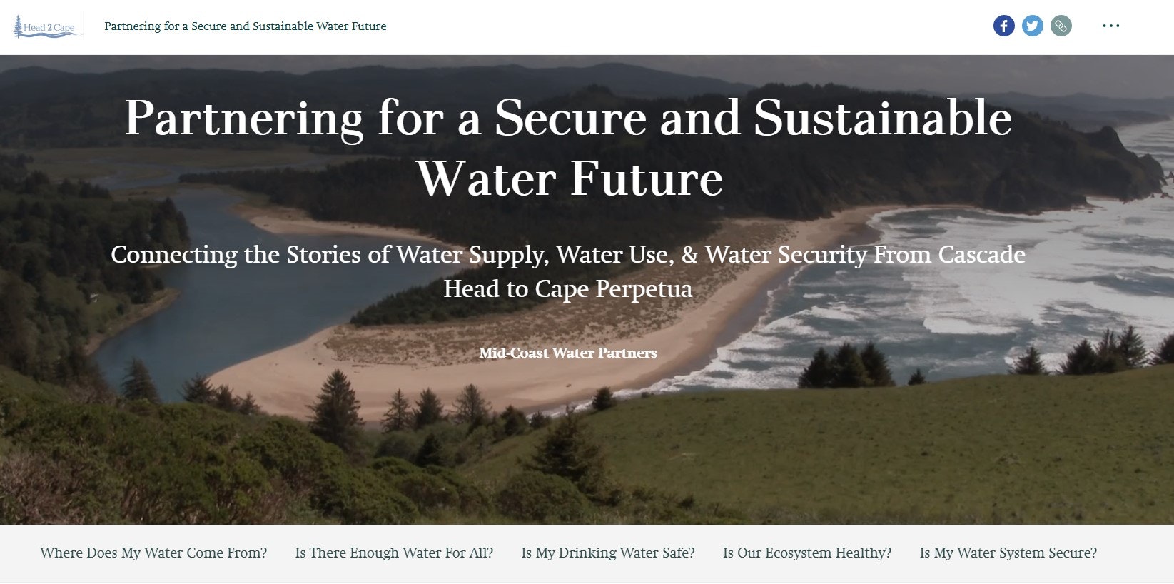 Mid-Coast Water Planning Partnership Head 2 Cape Story Map website screenshot