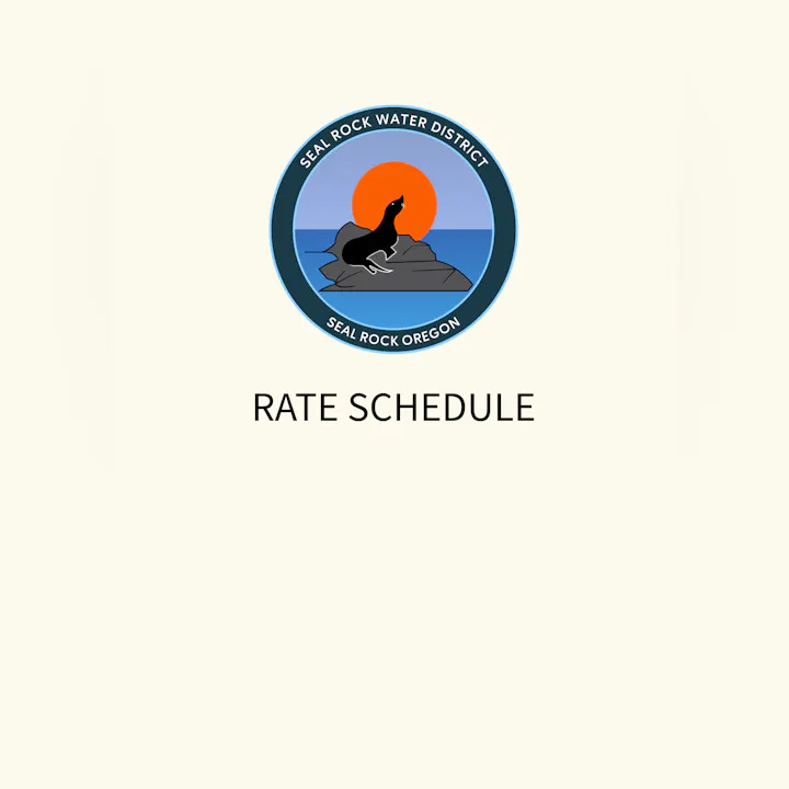 The image features the Seal Rock Water District logo and the title "RATE SCHEDULE."