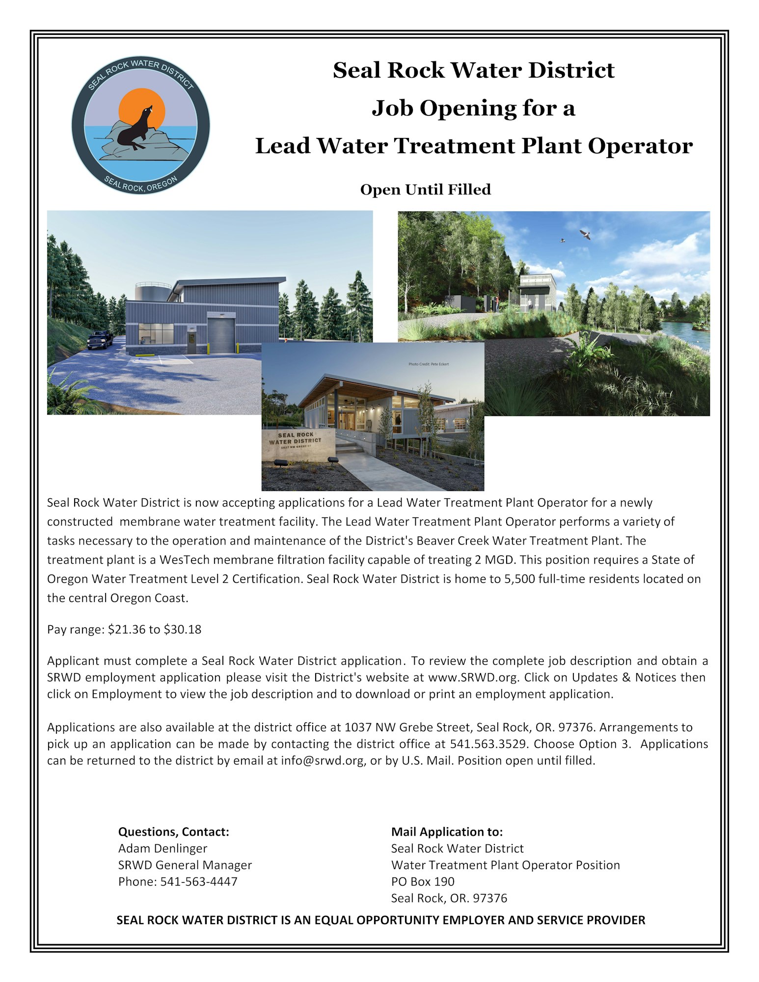 Lead Water Treatment Plant Operator job opportunity flyer