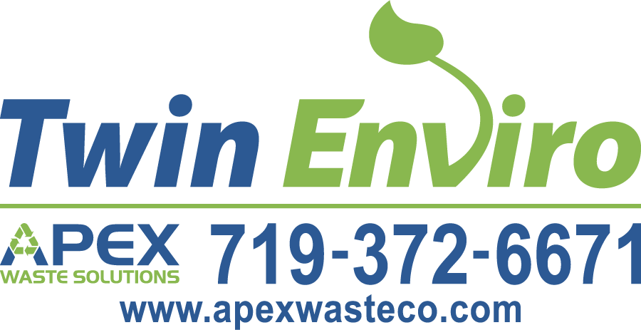 The image features the logo of "Twin Enviro" and "Apex Waste Solutions" with contact details and website info.
