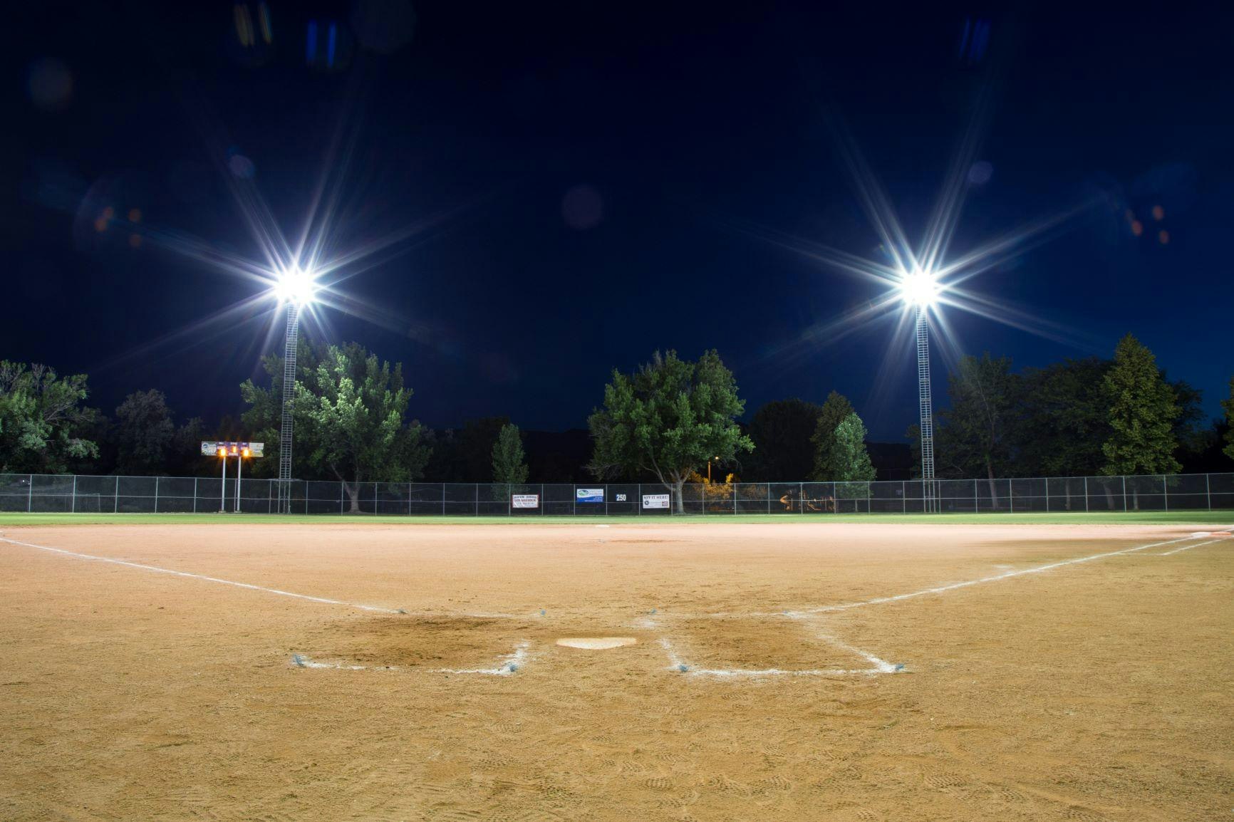 light on at the ball fields in Rouse Park