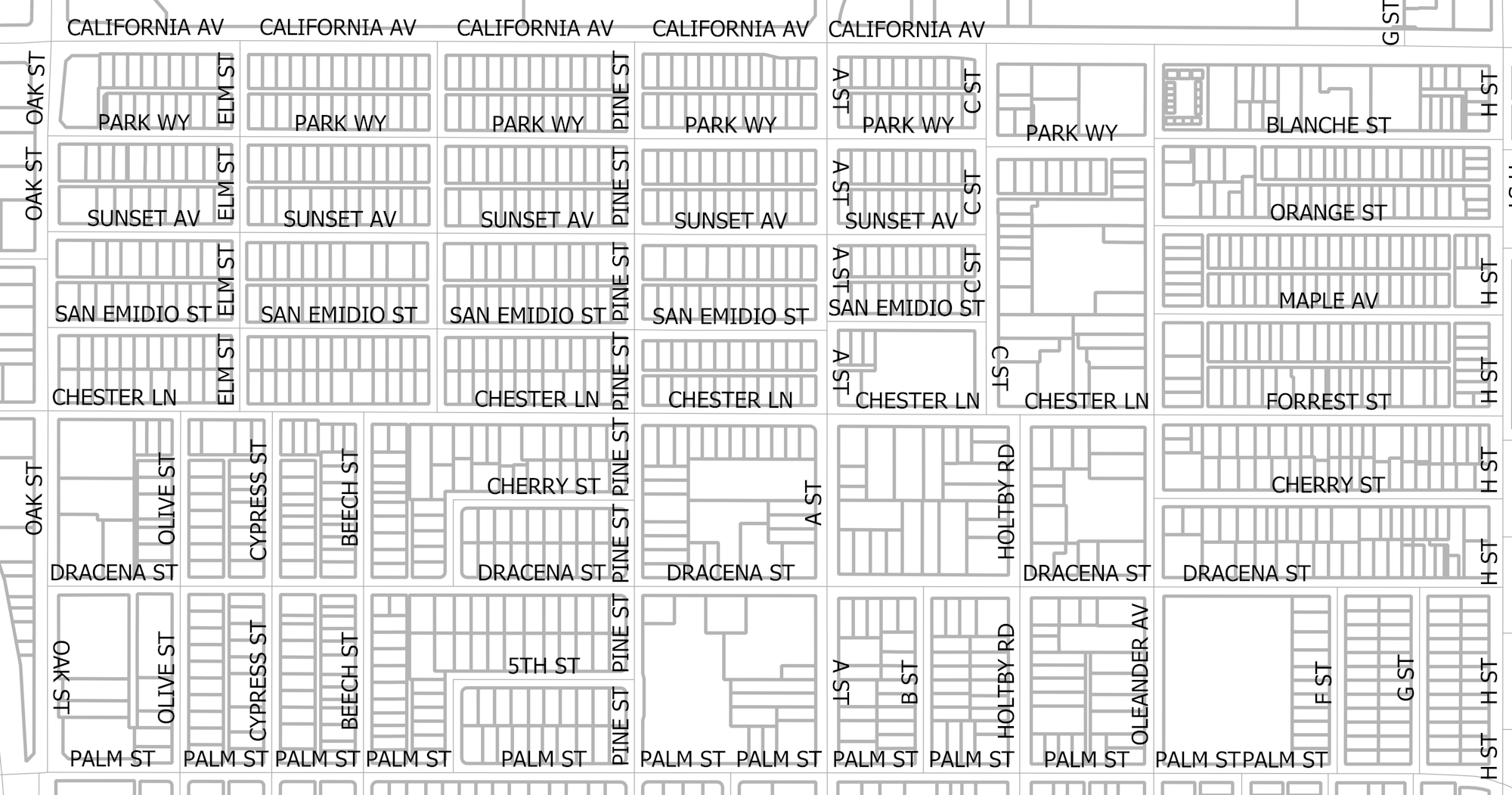 The image depicts a street map with various street names and their grid layout, organized in a detailed and structured manner.
