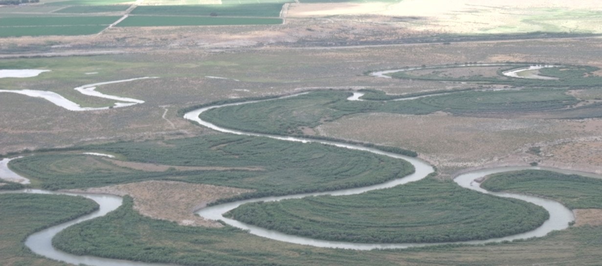 Airplane view of the Sevier River in Millard County