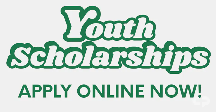 The image promotes "Youth Scholarships" and encourages viewers to "Apply Online Now!" in bold green text.