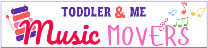 The image promotes a program called "Toddler & Me Music Movers," featuring vibrant colors and musical notes.
