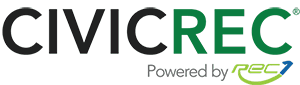 Logo of "CivicRec" with the slogan "Powered by REC" featuring black and green text.