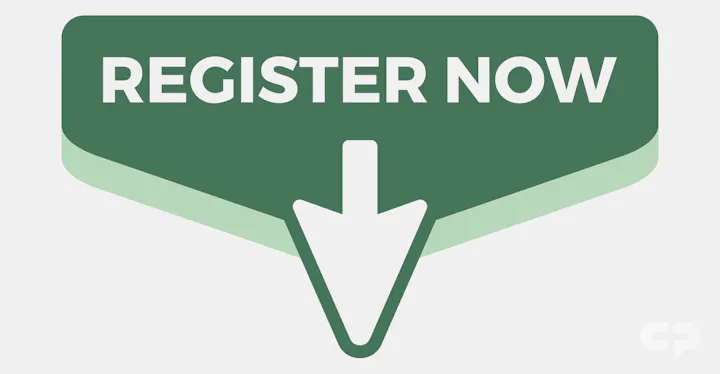 The image features a graphic with a "REGISTER NOW" call-to-action and a downward arrow, inviting users to sign up.
