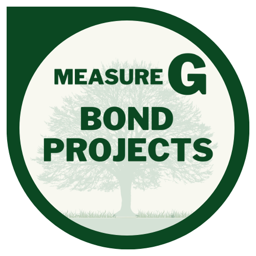 Badge with "Measure G Bond Projects" text over a tree silhouette.
