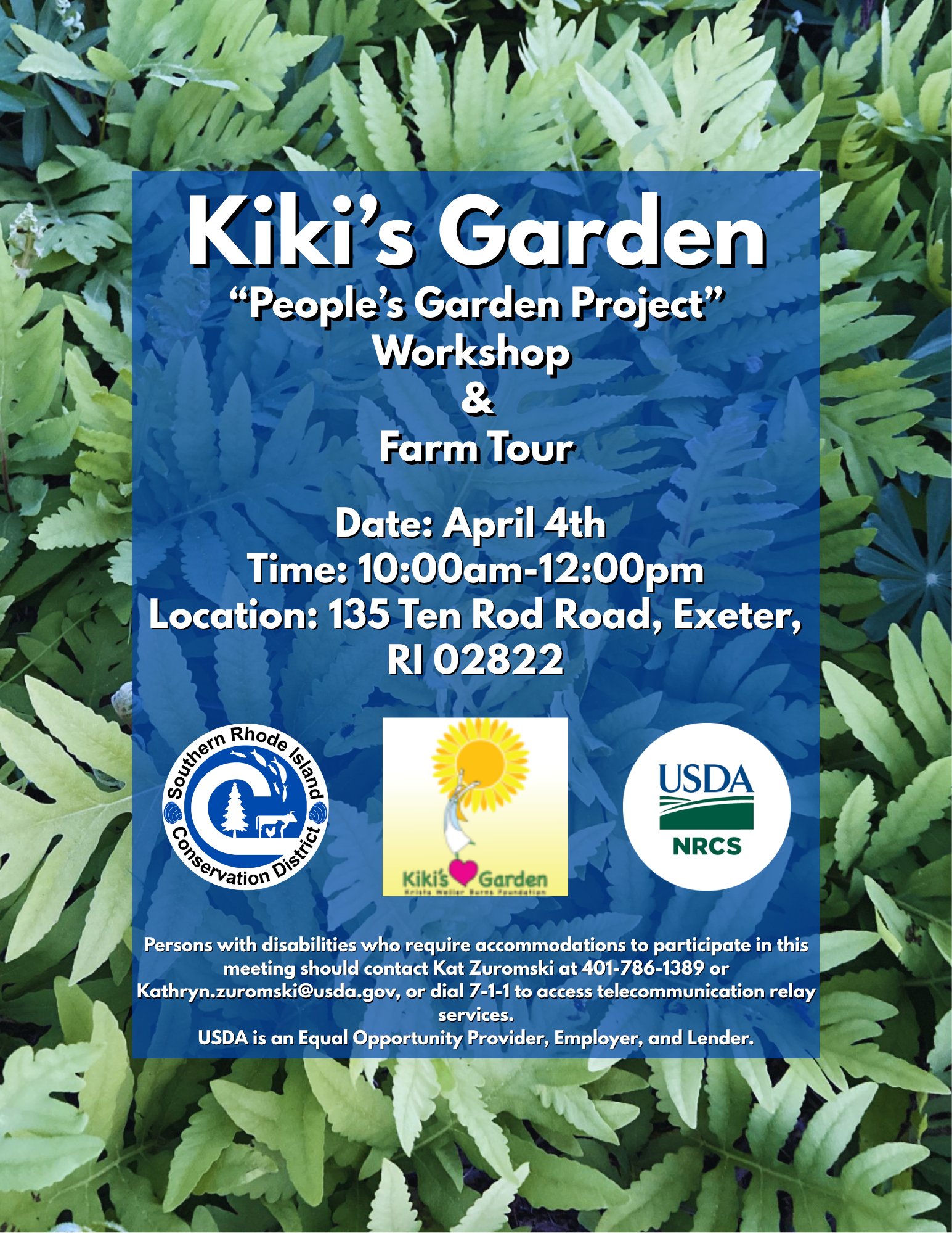 Kiki's Garden hosts a "People's Garden Project" workshop & farm tour on April 4 from 10 AM to 12 PM in Exeter, RI.