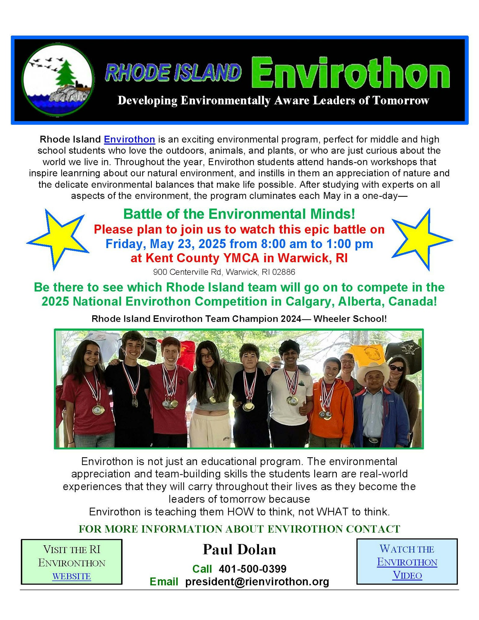 Rhode Island Envirothon event on May 23, 2025, at Kent County YMCA. Students compete for a spot in the 2025 national competition.