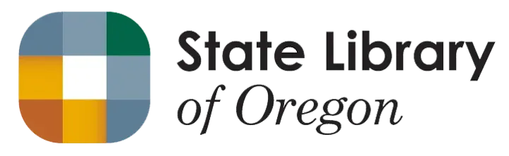 logo with multi-colored square reads state library of oregon