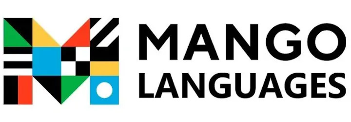 Logo with large multicolored M reads Mango Languages