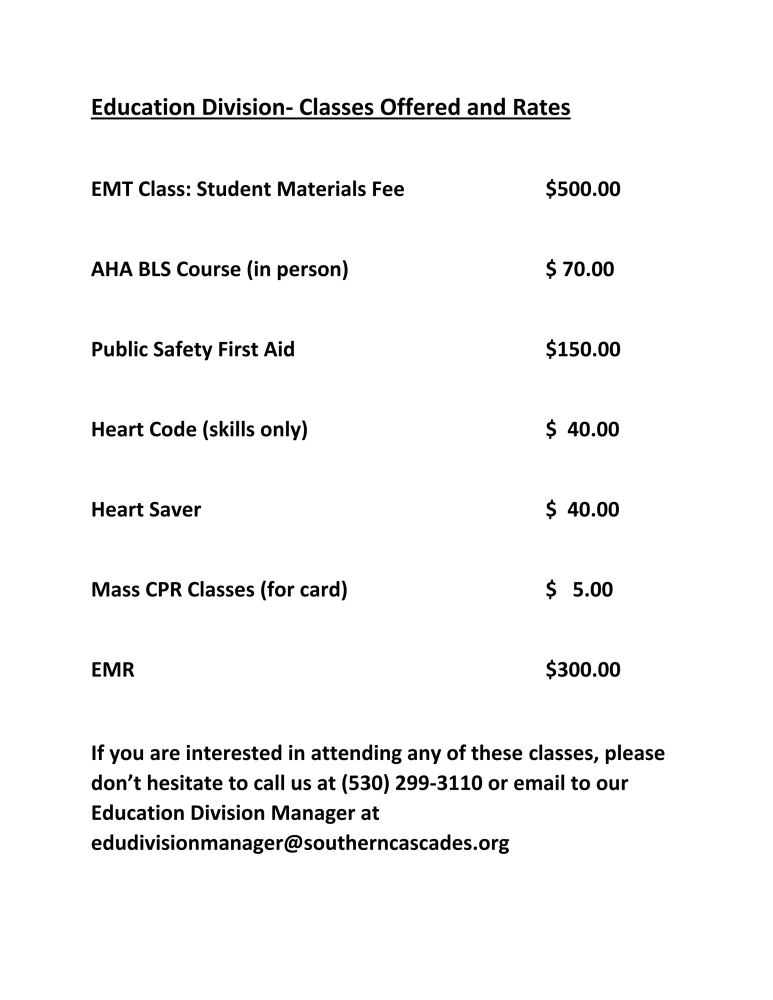 CLASSES OFFERED