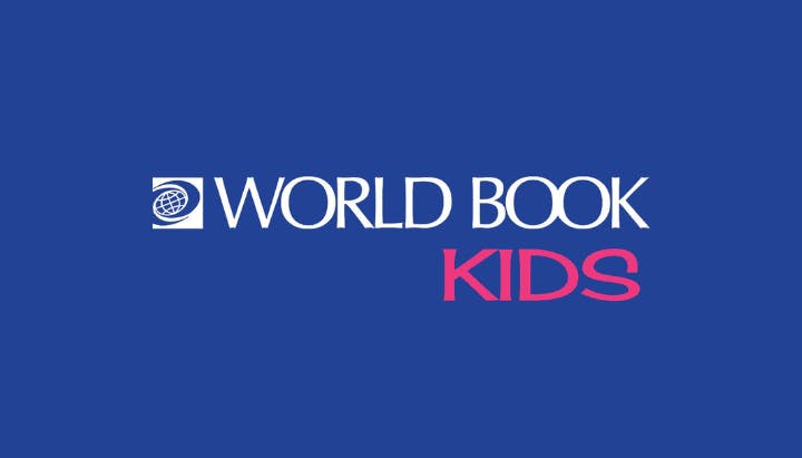 Text "World Book Kids" on a blue background.