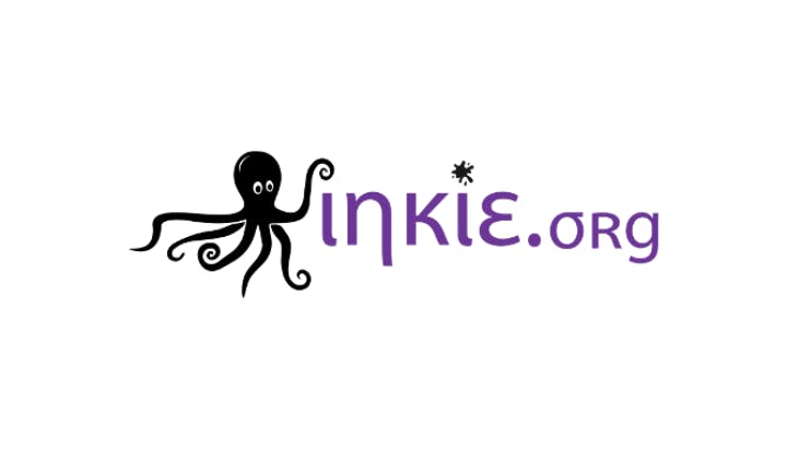 A whimsical logo featuring a stylized octopus and the text "inkie.org" with a playful design.