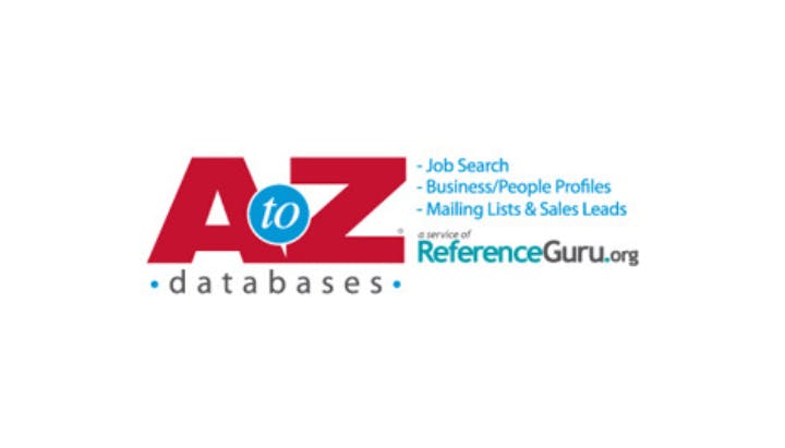 AtoZdatabases logo: Job Search, Business/People Profiles, Mailing Lists & Sales Leads, by ReferenceGuru.org.