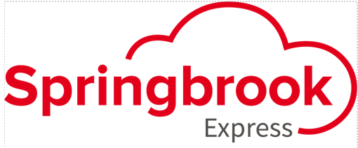 A logo with the text "Springbrook Express" and a red cloud graphic.