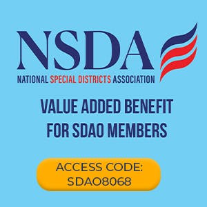 Image promotes the National Special Districts Association (NSDA) and offers an access code for SDAO members.