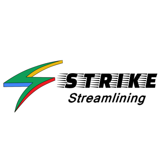 A logo with a colorful lightning bolt and the text "ESTRIKE Streamlining".