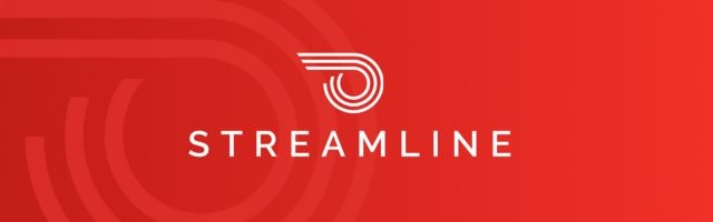 Red background with a stylized white logo above the word "STREAMLINE."