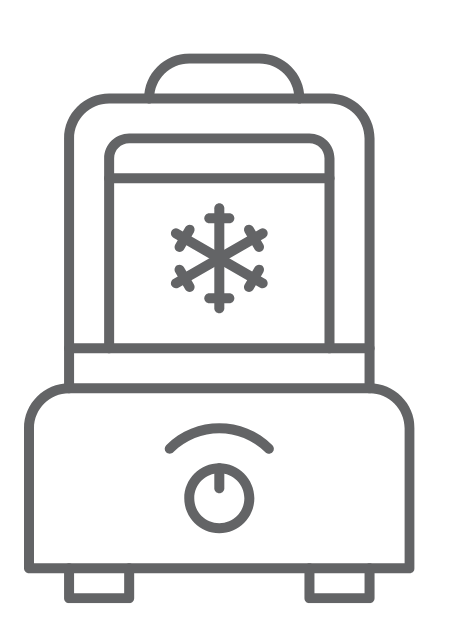 The image depicts a stylized ice cream maker with a snowflake symbol, suggesting it is designed for cooling or freezing.