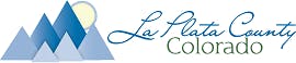 A logo with mountain graphics and text "La Plata County Colorado."