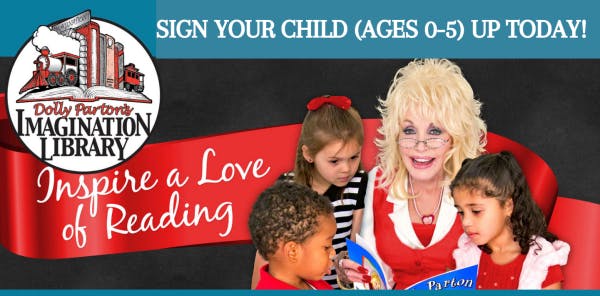 An ad promoting a children's reading initiative, featuring a woman and three kids, encouraging to sign up to inspire a love of reading.