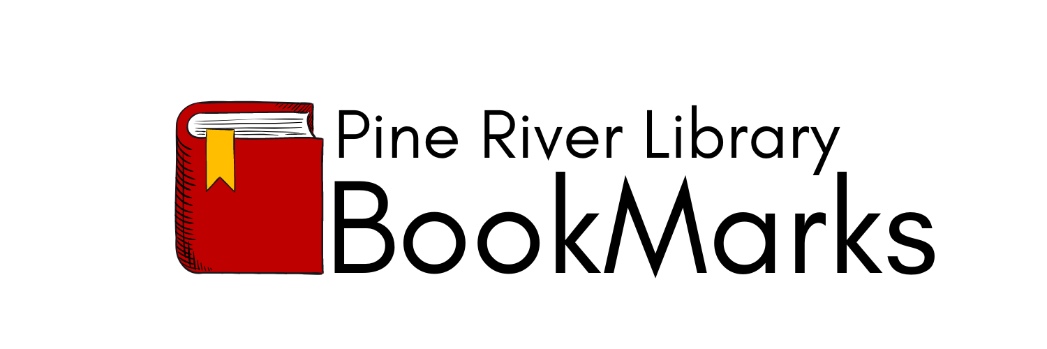 Red book graphic with "Pine River Library BookMarks" text next to it.