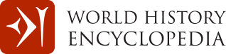 Logo of "World History Encyclopedia" with red emblem and black text.